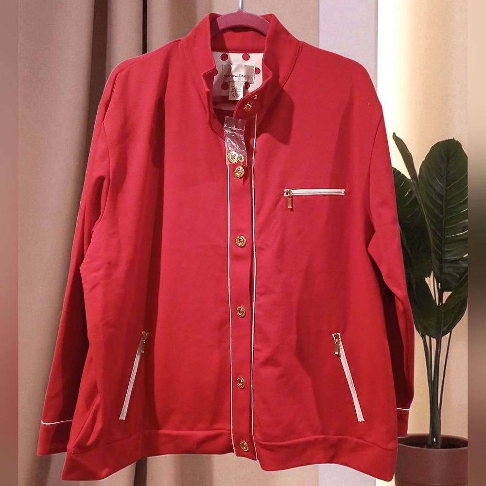 New Drapers & Damons Red Knit Stretch White Jacket Size Plus 1x